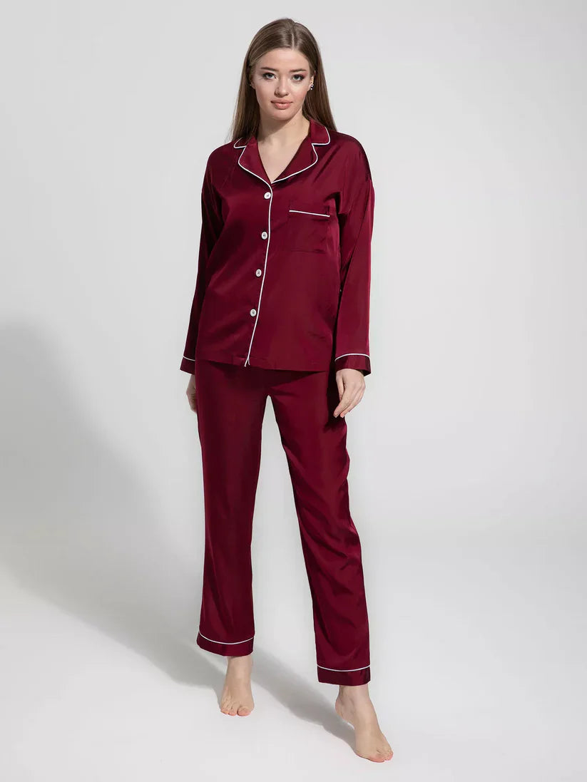 SILK NIGHT SUIT - MAROON